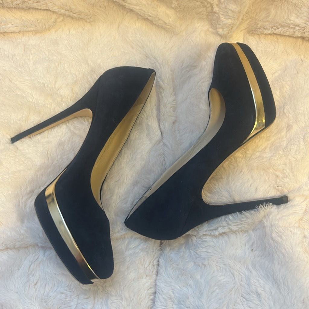 Jimmy Choo Navy & Gold Heels With Box